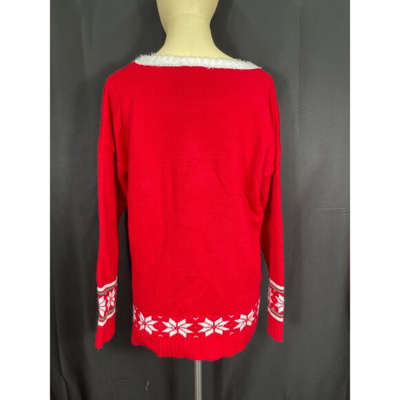 Ugly Christmas Cat Sweater, XL, Bow, Tinsel, Star, Sequence - Picture 3 of 7